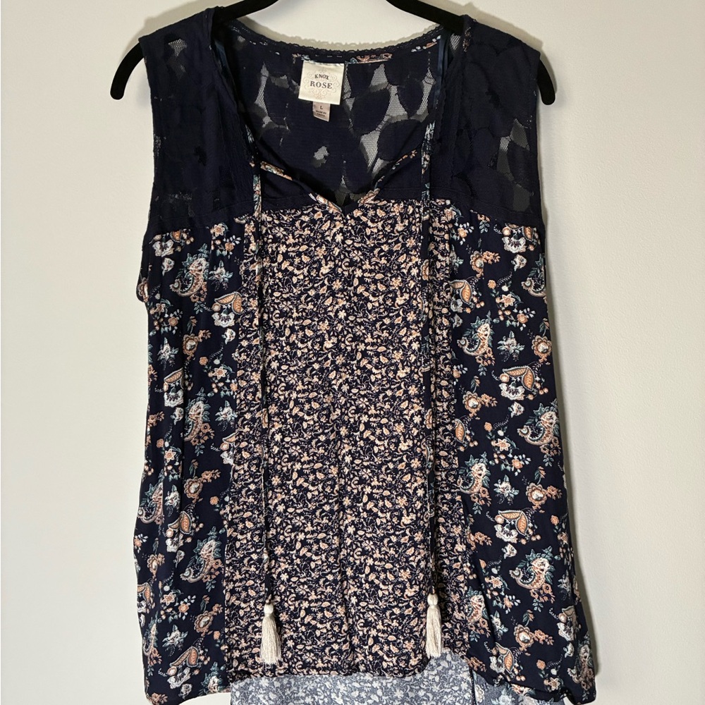 Knox Rose Pink and Blue Sleeveless Blouse with floral Design